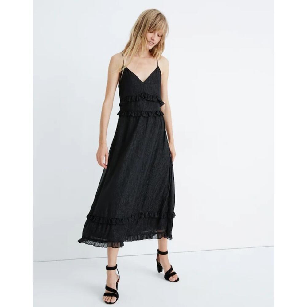 Madewell Shimmer Ruffle Cami Dress Black Size 6 Whimsigoth